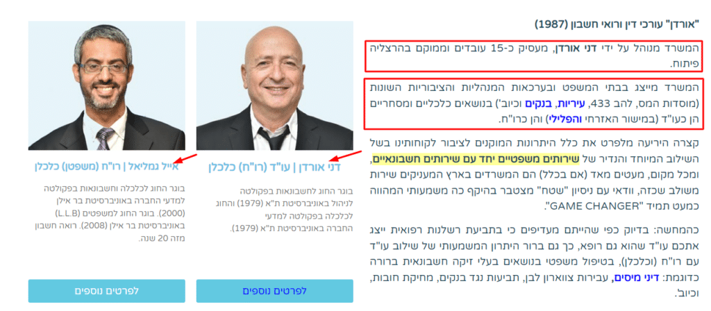 עמוד אודות באתר אורדן עורכי דין ורואי חשבון