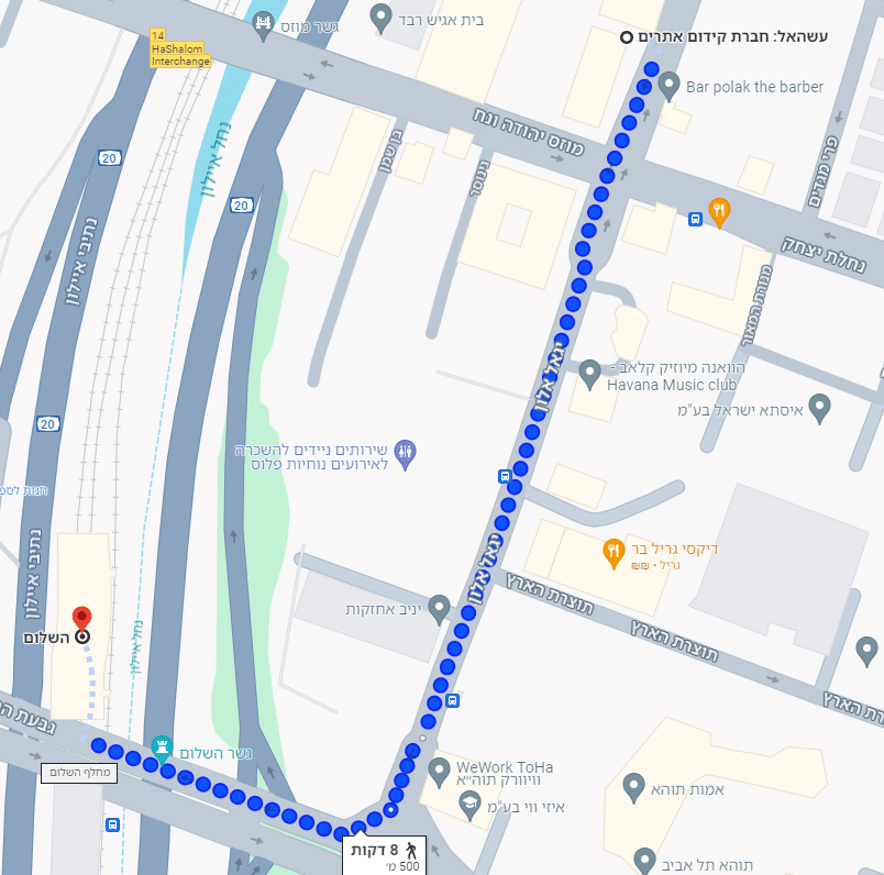 תחנת רכבת השלום: כ-8 דקות הליכה או 8 דקות נסיעה ברכב.