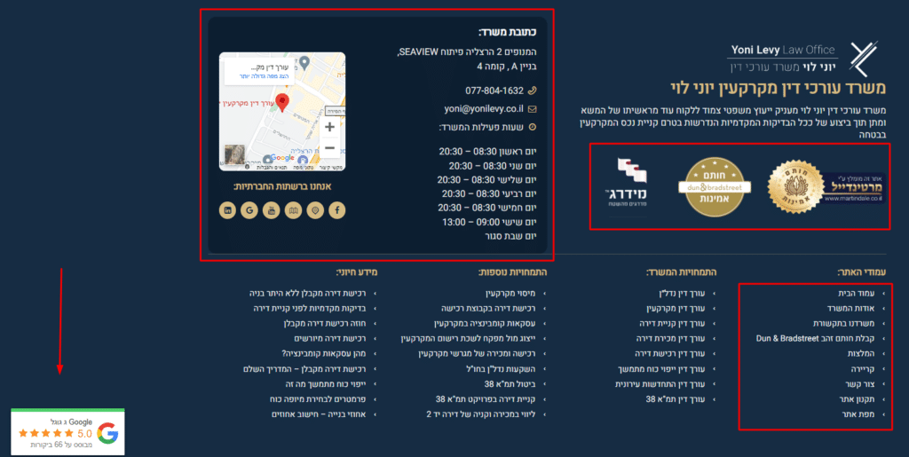 פוטר אתר משרד עורכי דין מקרקעין יוני לוי המכיל את כל הרכיבים הנותנים סמכות ומקצועיות