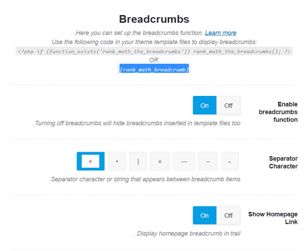 breadcrumbs - rank math