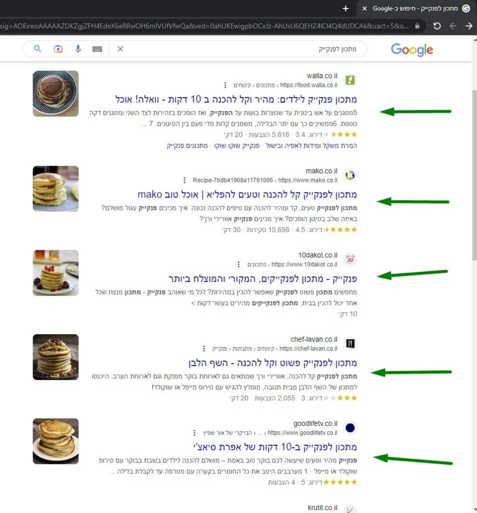 חיפוש בגוגל מתכון לפנקייק