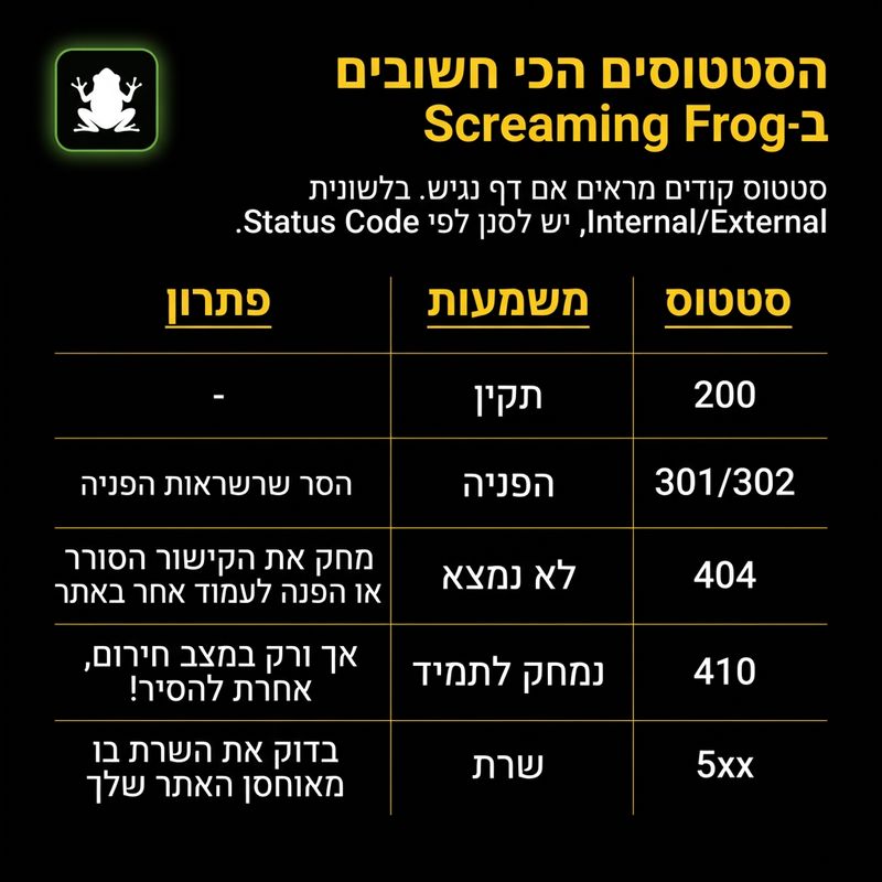 הסטטוסים הכי חשובים ב-screaming frog - עשהאל דיגיטל
