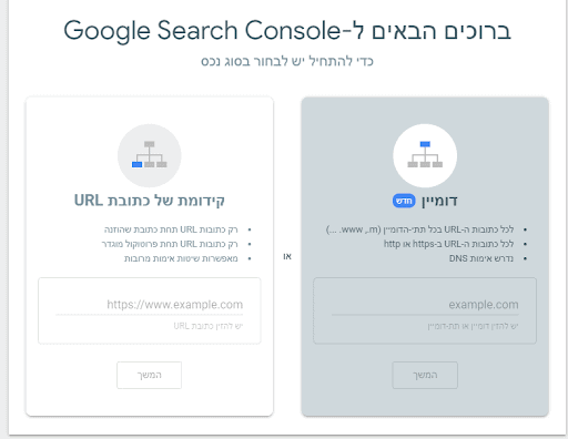 בחירת דומיין או כתובת בקונסול