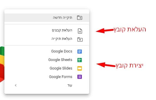 העלאה או יצירת קובץ
