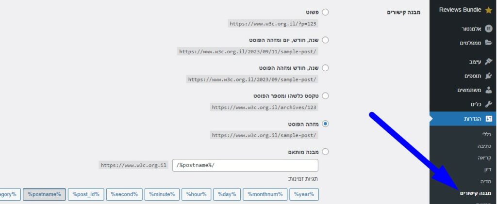 מבנה קישורים וורדפרס